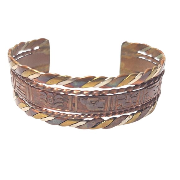 Vintage Copper, Brass, and Silver Tone Cuff Bracelet - Picture 3 of 5